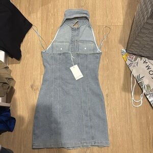 Denim halter mini dress